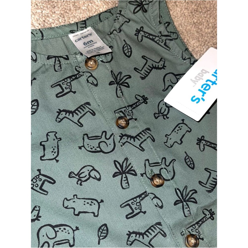 Carter's Green Safari Animal Print Sleeveless Romper 100% Cotton | Size 6 Months